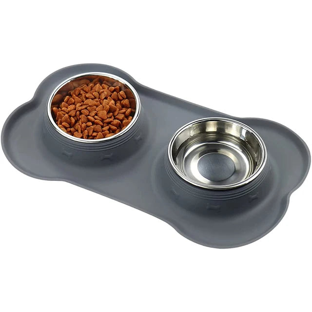 Anti-Slip Feeding Mat with Double Bowls.