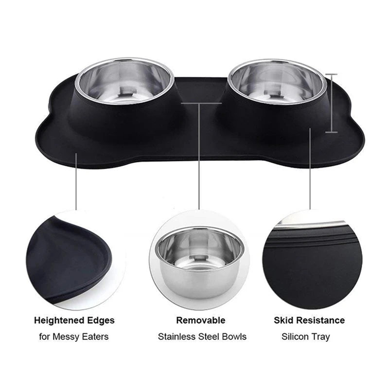 Anti-Slip Feeding Mat with Double Bowls.