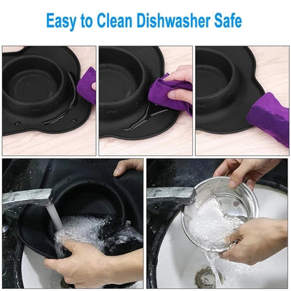 Anti-Slip Feeding Mat with Double Bowls.