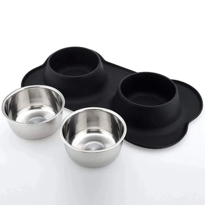 Anti-Slip Feeding Mat with Double Bowls.
