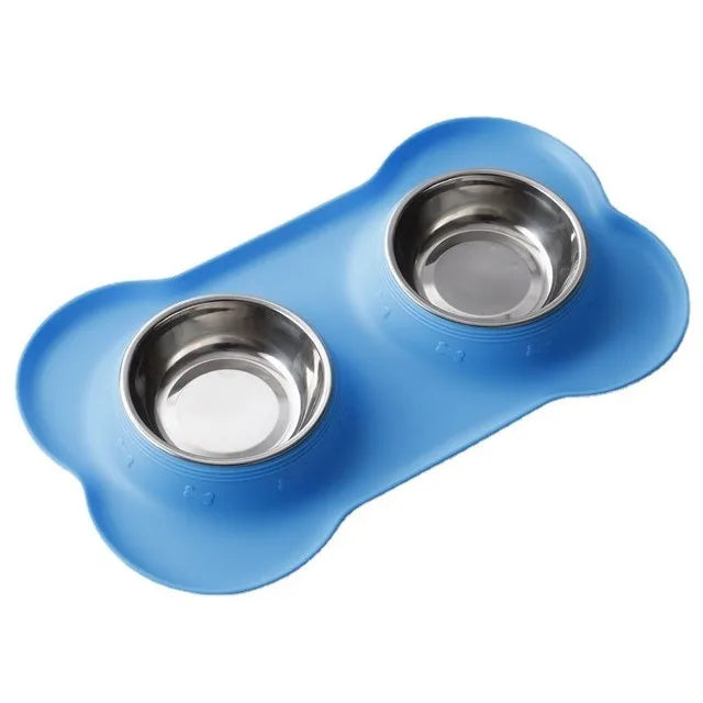 Anti-Slip Feeding Mat with Double Bowls.