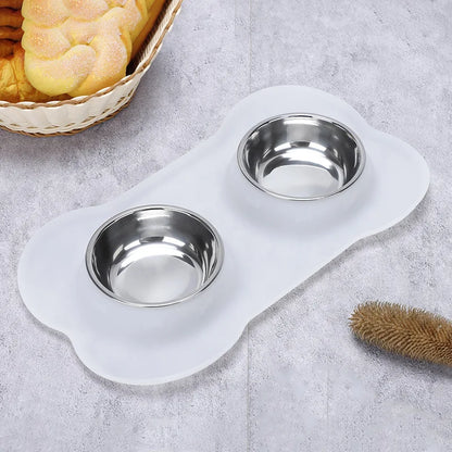 Anti-Slip Feeding Mat with Double Bowls.