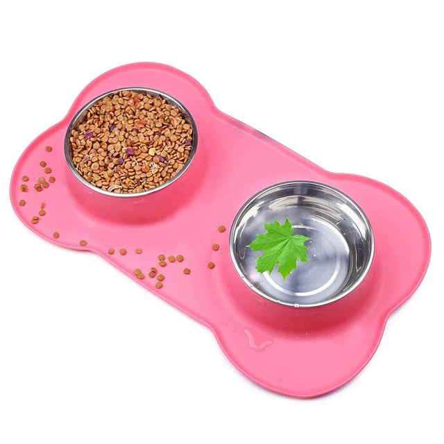 Anti-Slip Feeding Mat with Double Bowls.