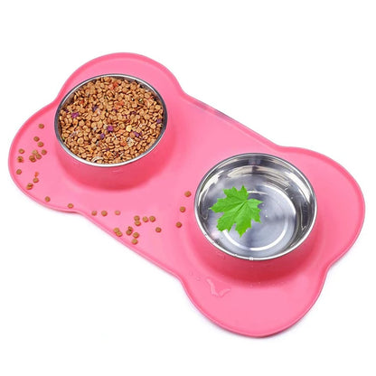 Anti-Slip Feeding Mat with Double Bowls.