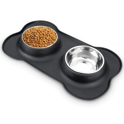 Anti-Slip Feeding Mat with Double Bowls.